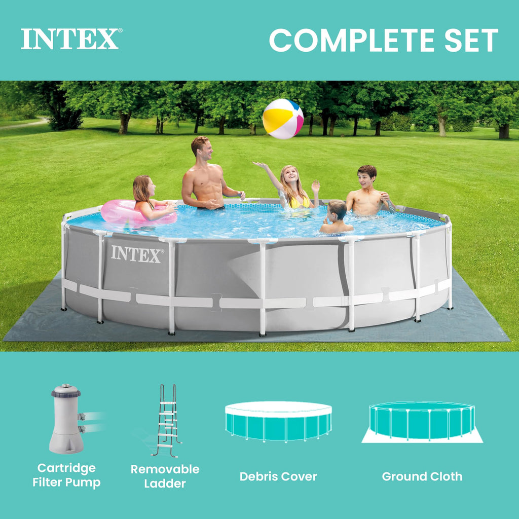 Intex 26723EH Prism Frame Premium Above Ground Swimming Pool Set: 15ft x 42in – Includes 1000 GPH Cartridge Filter Pump – Removable Ladder – Pool Cover – Ground Cloth