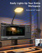 Led Desk Lamps for Home Office with Base, Video Conference Lighting for Zoom, Tall Desk Lamp with 50 Light Modes & Memory and Timer Func Computer Light, Ring Light for Desk for Video Streaming, Webcam
