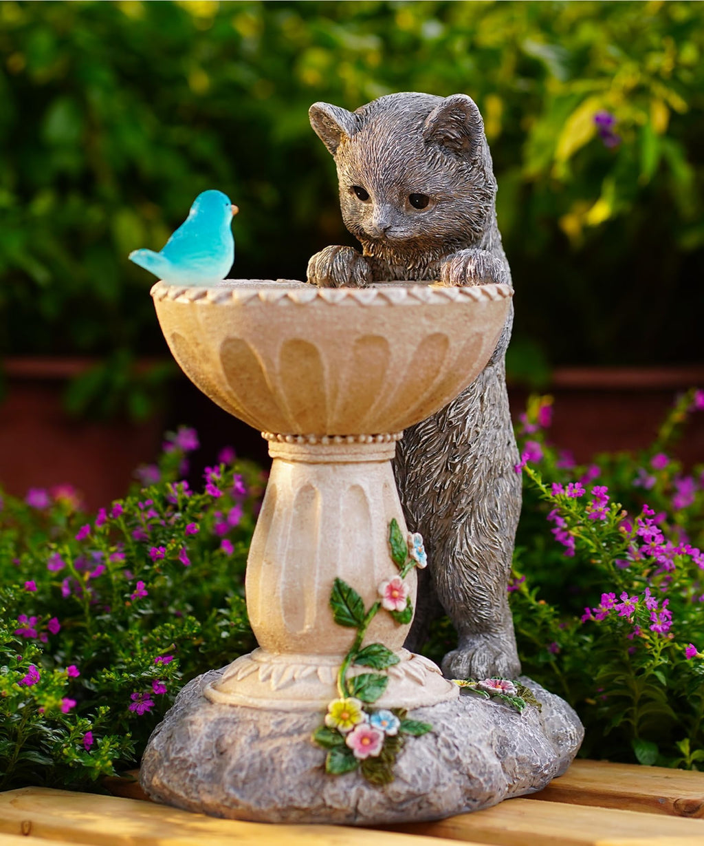 Philodwell Solar Cat Birdbath Garden Statue: Outdoor Figurine Decor