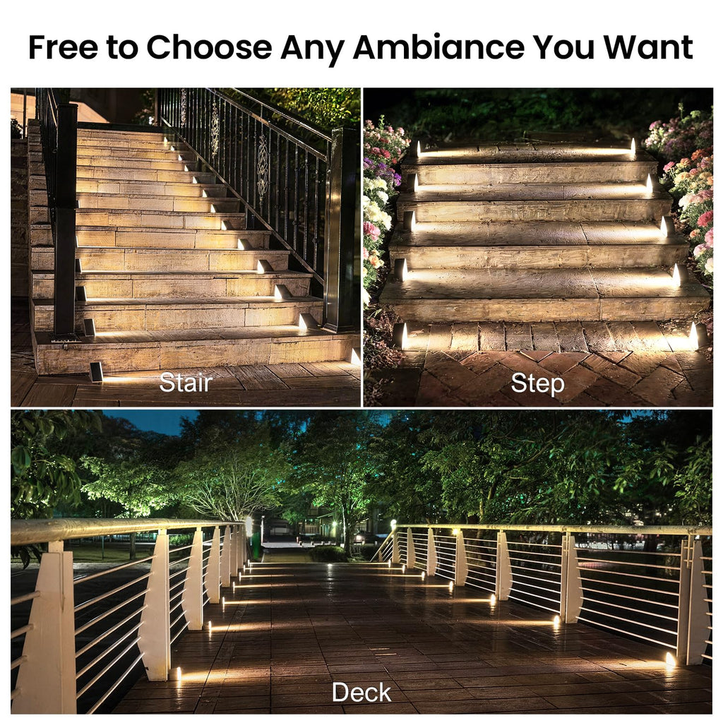 JEJOT Solar Step Lights Outdoor Waterproof IP65,Cool White Brown Solar Stair Lights, Outdoor Light Decor for Stair, Deck, Step, Porch and Outside Patio, 12 Pack