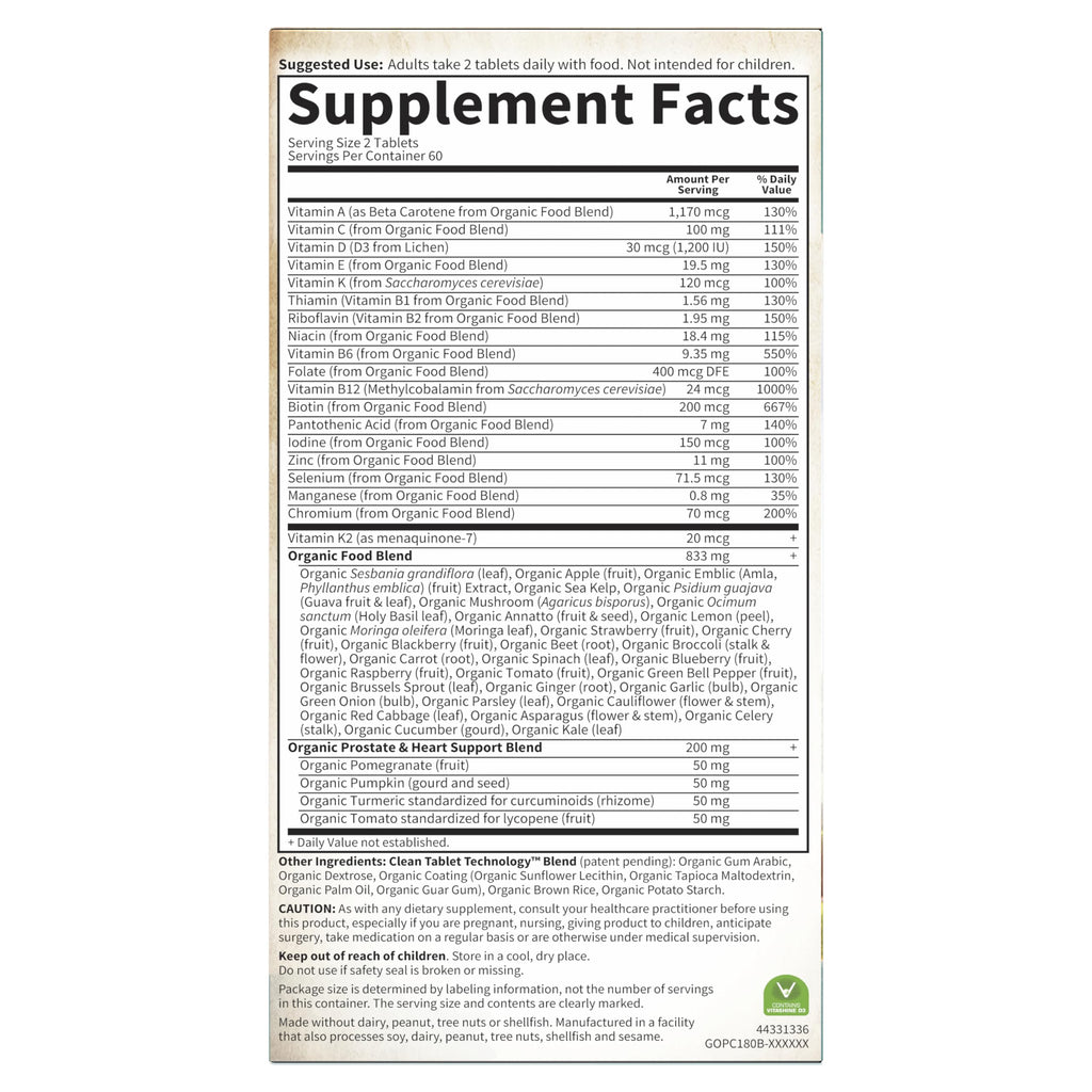 Garden of Life Organics Whole Food Multivitamin for Men 40+ 120 Tablets, Vegan Mens Multi for Health & Well-Being Certified Organic Whole Food Vitamins & Minerals for Men Over 40 Mens Vitamins