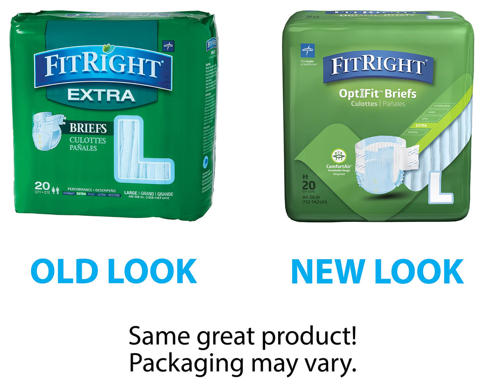 FitRight OptiFit Extra Adult Briefs, Incontinence Diapers with Tabs, Moderate Absorbency, Large, 44 to 56", 80 Count