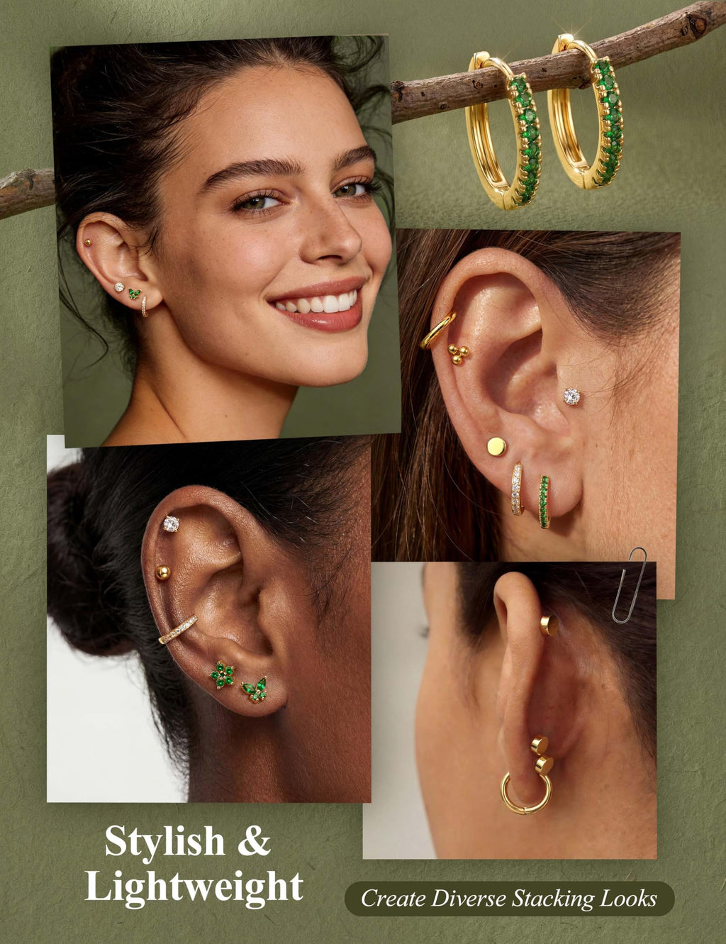 Jstyle Hypoallergenic Flat Back Earrings for Women Gold Earring Stacks 4