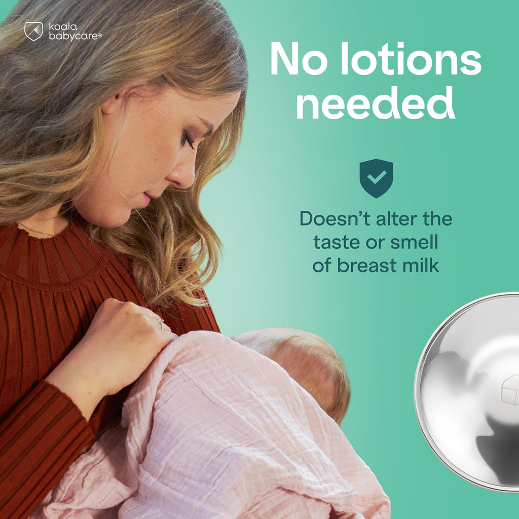 Koala Babycare The Original Silver Nursing Cups - Nipple Shields for Breastfeeding Newborn - Breastfeeding Essentials - Protect and Soothe - Tri-Laminate Silver - Standard Size