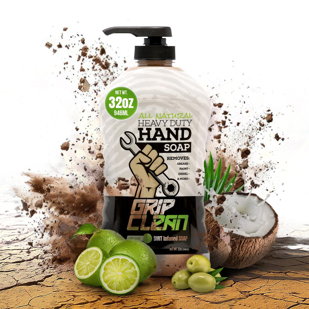 Grip Clean Heavy Duty Hand Cleaner for Mechanics – Natural Pumice & Clay-Infused Technology Removes Grease, Oil & Grime – Moisturizing Liquid Hand Soap for Shop, Garage & Industrial Use – 32oz