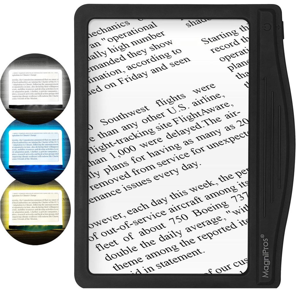 MAGNIPROS 5X Large LED Page Magnifier for Reading Magnifying Glass Reader with 3 Color Lighting Modes & Anti-Glare Lens to Reduce Eye Strain-Perfect for Fine Print, Aging Eyes, Low Vision and Seniors