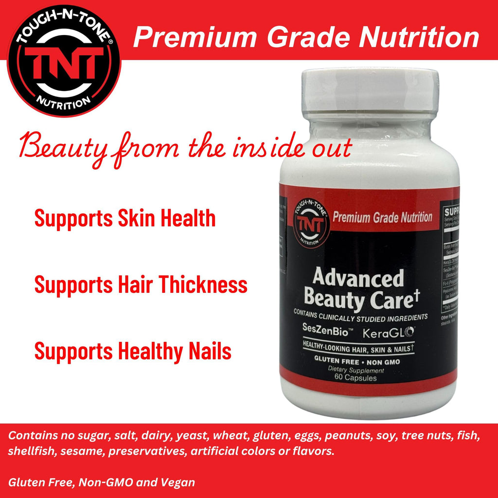 TOUGH-N-TONE Advanced Beauty Care – Vegan Biotin with SesZen-Bio®, KeraGLO® Keratin, Fo-Ti & Hyaluronic Acid – Hair, Skin & Nail Support Supplement – Non-GMO & Gluten-Free
