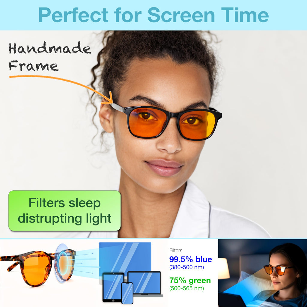 Orange Blue Light Blocking Glasses for Better Sleep - 99.5% Premium Acetate Orange Computer Migraine Glasses for Women & Men - Amber Gaming Glasses - Blue Light Blockers Gamer Glasses for Eye Strain