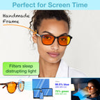 Orange Blue Light Blocking Glasses for Better Sleep - 99.5% Premium Acetate Orange Computer Migraine Glasses for Women & Men - Amber Gaming Glasses - Blue Light Blockers Gamer Glasses for Eye Strain