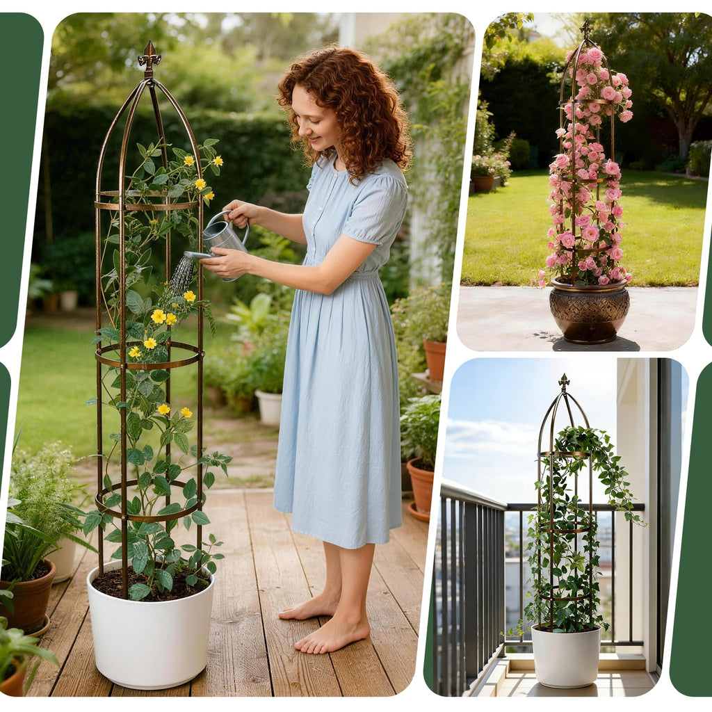6.3FT, 100% Metal Thickened Garden Obelisk Trellis for Climbing Plants