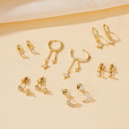 6 Pairs Gold Earrings Set for Women Moon Star Hoop Dangle Dainty Earrings