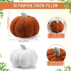 Kajaia 2 Pcs 3D Pumpkin Pillow Fall Decor Halloween Cushions, White, Brown