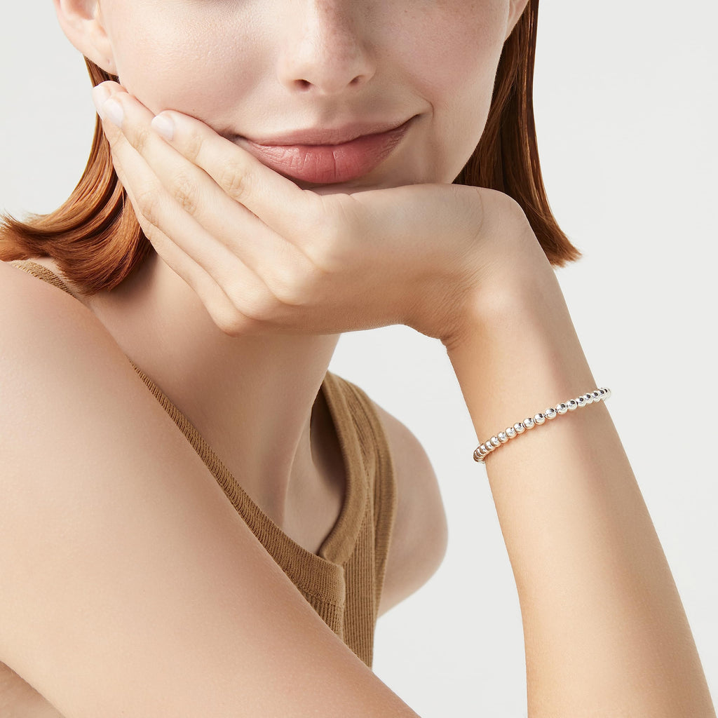 Miabella 925 Sterling Silver Italian Handmade 4mm Bead Ball Strand Chain Bracelet for Women, Made in Italy (7.50 Inches)