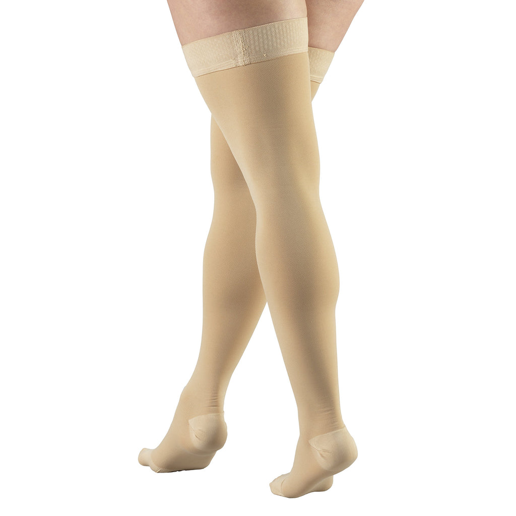 Truform 20-30 mmHg Compression Stockings for Men and Women, Thigh High Length, Dot Top, Closed Toe, Beige, Large