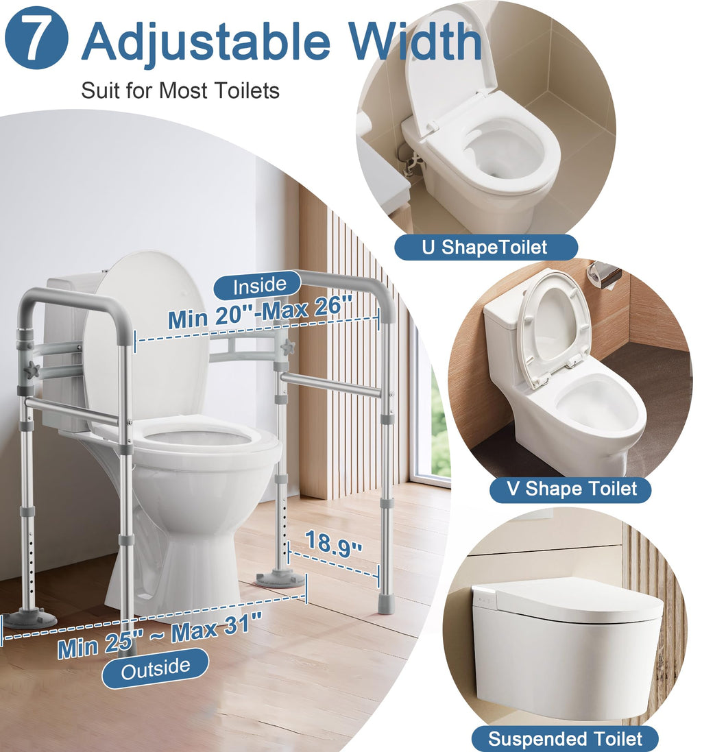 HOMLAND Toilet Safety Rails for Seniors, Adjustable Height & Width 350lb Toilet Handles for Elderly and Disabled, Foldable Toilet Safety Frame, Fit Any Toilet
