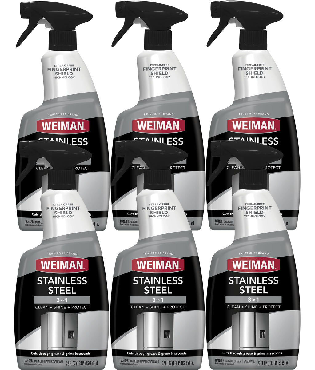Weiman Stainless Steel Cleaner & Polish, 6 Pack, Anti Fingerprint Spray, Water Spots & Grease, No Streaks or Residue, Safe for Metal Polish, Chrome, Appliances, Fridge, Sinks & Grills
