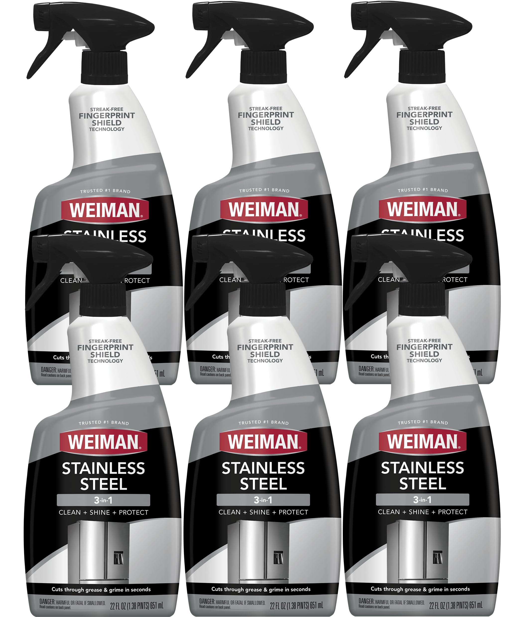 Weiman Stainless Steel Cleaner & Polish, 6 Pack, Anti Fingerprint Spray, Water Spots & Grease, No Streaks or Residue, Safe for Metal Polish, Chrome, Appliances, Fridge, Sinks & Grills