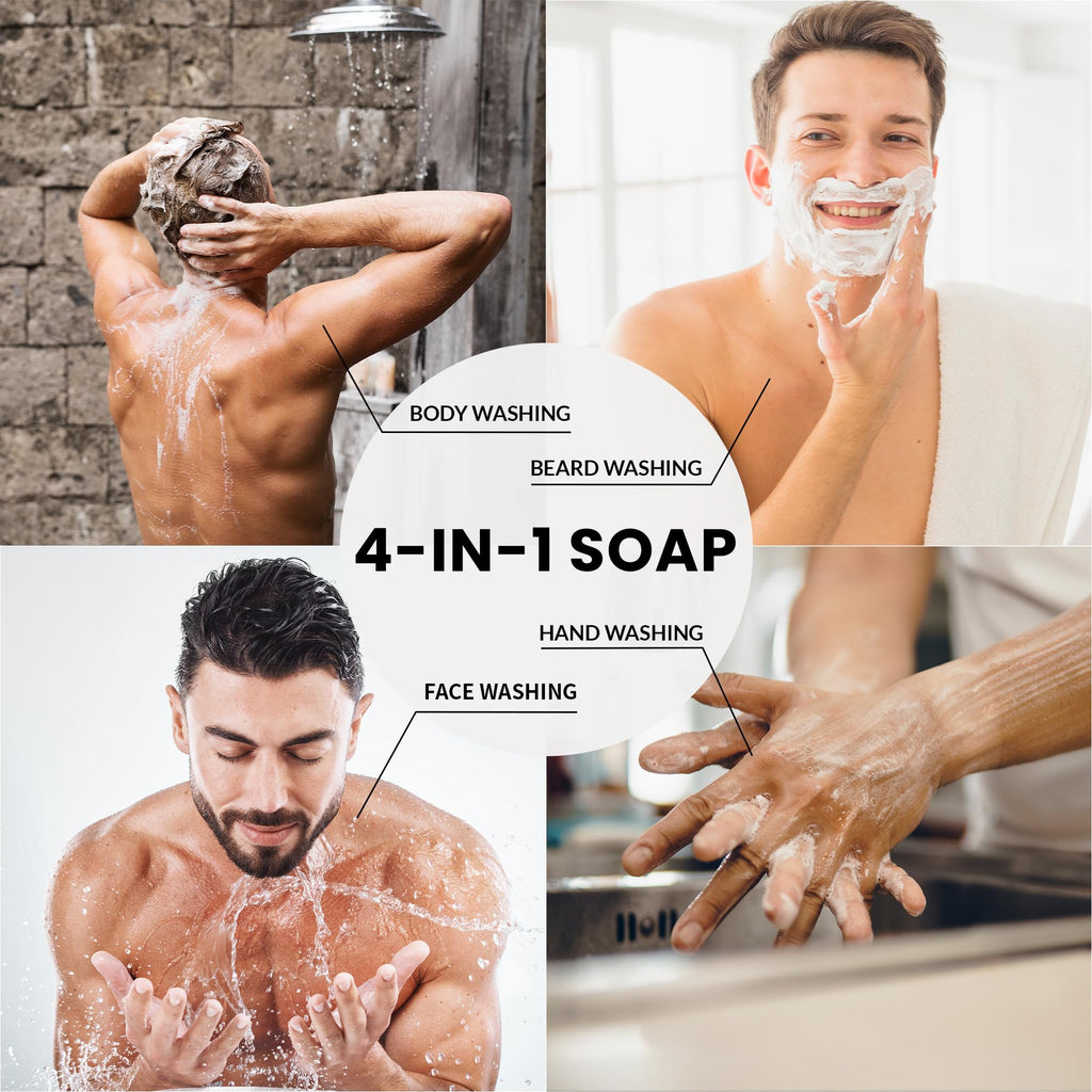 Rinse & Robust Mens Natural Bar Soap 6Pcs Handmade Cleansing Soap Bar Set Moisturizing&Exfoliating Scrub Soap Gifts for Men 6 Different Scents 3.5 oz of 6 Bars
