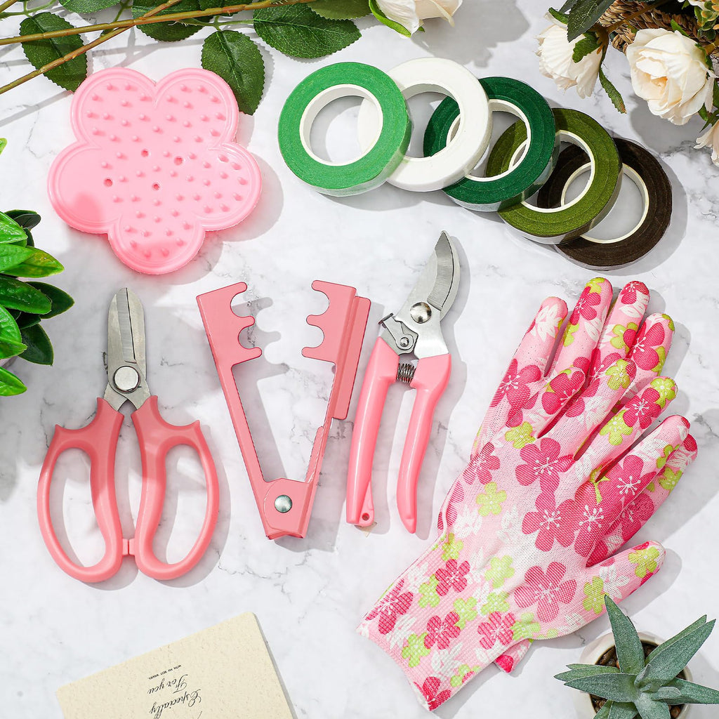 10 Pcs Rose Thorn Stripper Tool Florist Supplies Floral Tape Rose Thorn Remover Flower Bouquet Accessories Garden Remover Floral Gloves Tape Stripper Kit Gift for Women Mother(Pink,Flower)