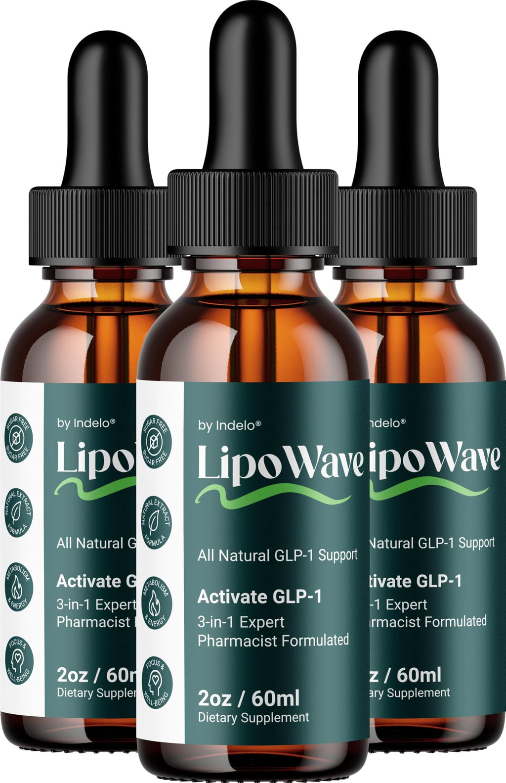 LipoWave Drops – Natural Liquid Dietary Blend for Daily Health Support (3 Bottle - 3 Month Supply)
