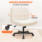 Orange Factory Criss Cross Chair, Wide Fabric Vanity Desk Seat, Beige Wheel