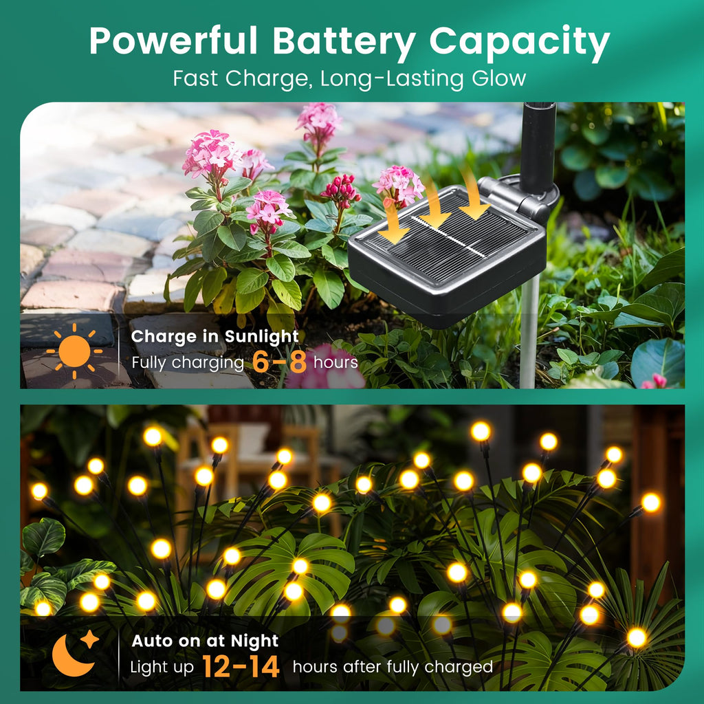 PATIOPIA Solar Garden Lights, LED Swaying Solar Lights Outdoor Waterproof, Warm White Firefly Outdoor Decorative Lights, Garden Decor, Yard, Patio, Pathway Decoration Gardening Gifts (6 Pack)