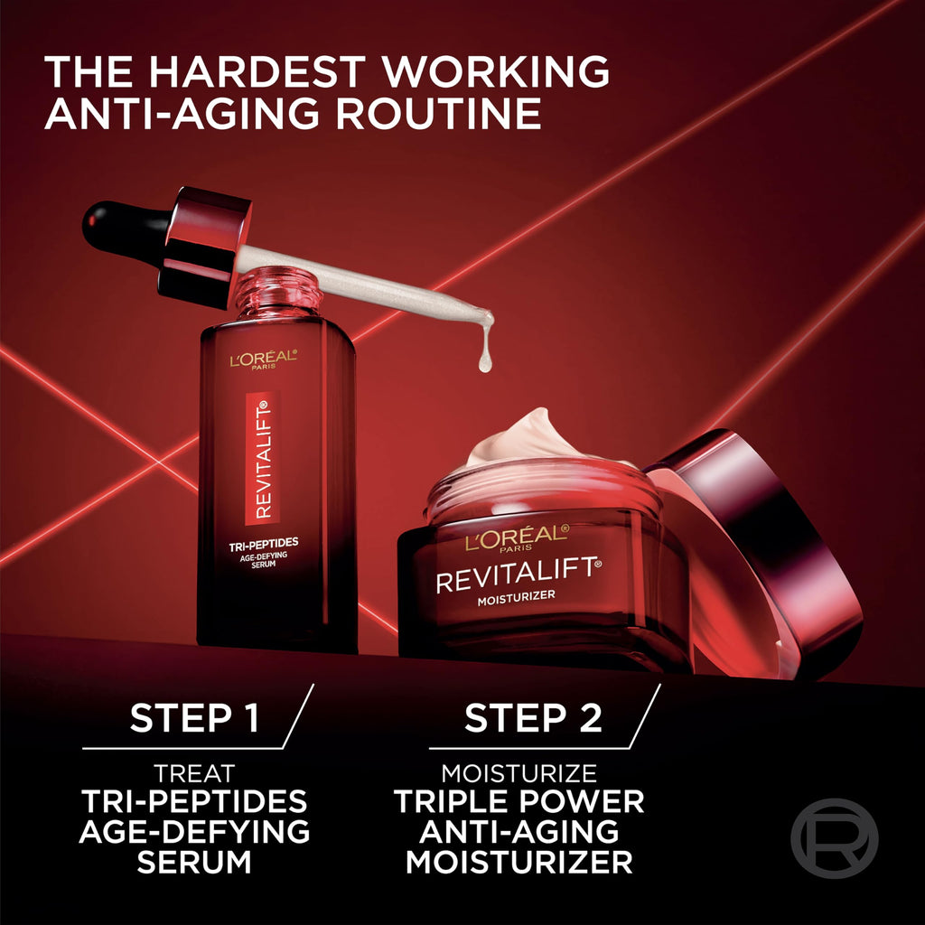 L'Oreal Paris Revitalift Triple Power Age-Defying Face Serum, Anti Aging Serum with 3 in 1 Benefits, Reduces Wrinkles, Firms and Brightens Skin, Includes Sample