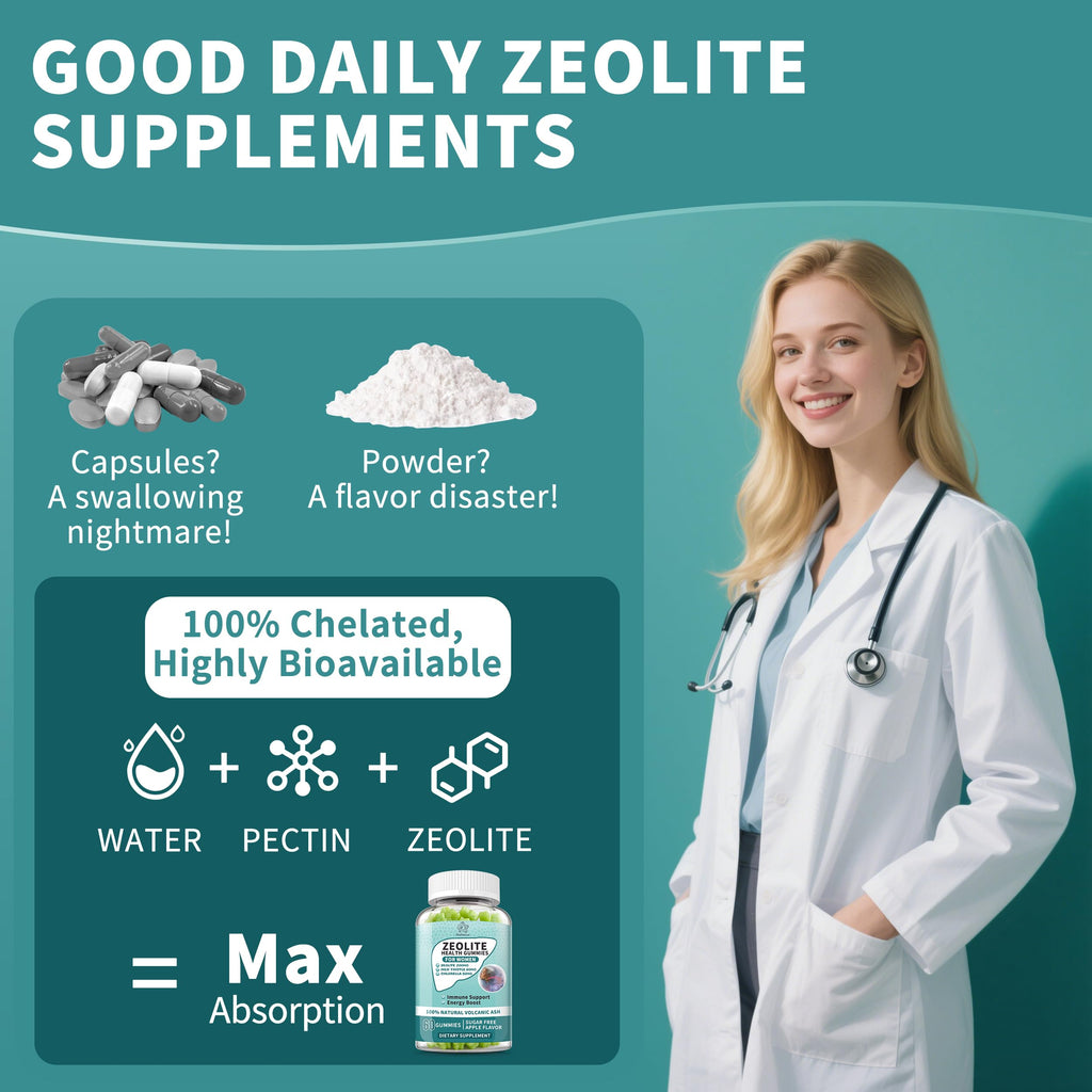 Zeolite Gummies for Women - Zeolite Supplement with Milk Thistle, Chlorella, Vitamin B12 & D3 - Supports Heavy Metal, Immune Health, Natural Metabolism, Energy & Clear Skin - 30 Day Vegan Supply