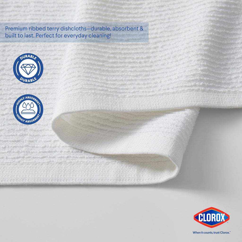 CLOROX Ribbed Bar Mops - 100% Cotton Quick Dry Extra Large Dishcloths - Absorbent Multipurpose Cleaning Cloths for Restaurants, Kitchen, Bathroom, Hotel - 16" x 19" - White 6 Pack