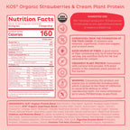 KOS Vegan Protein Powder, Strawberries & Cream USDA Organic - Low Carb Pea Protein Blend, Plant Based Superfood with Vitamins & Minerals, Gluten Free - Meal Replacement for Women & Men - 10 Servings