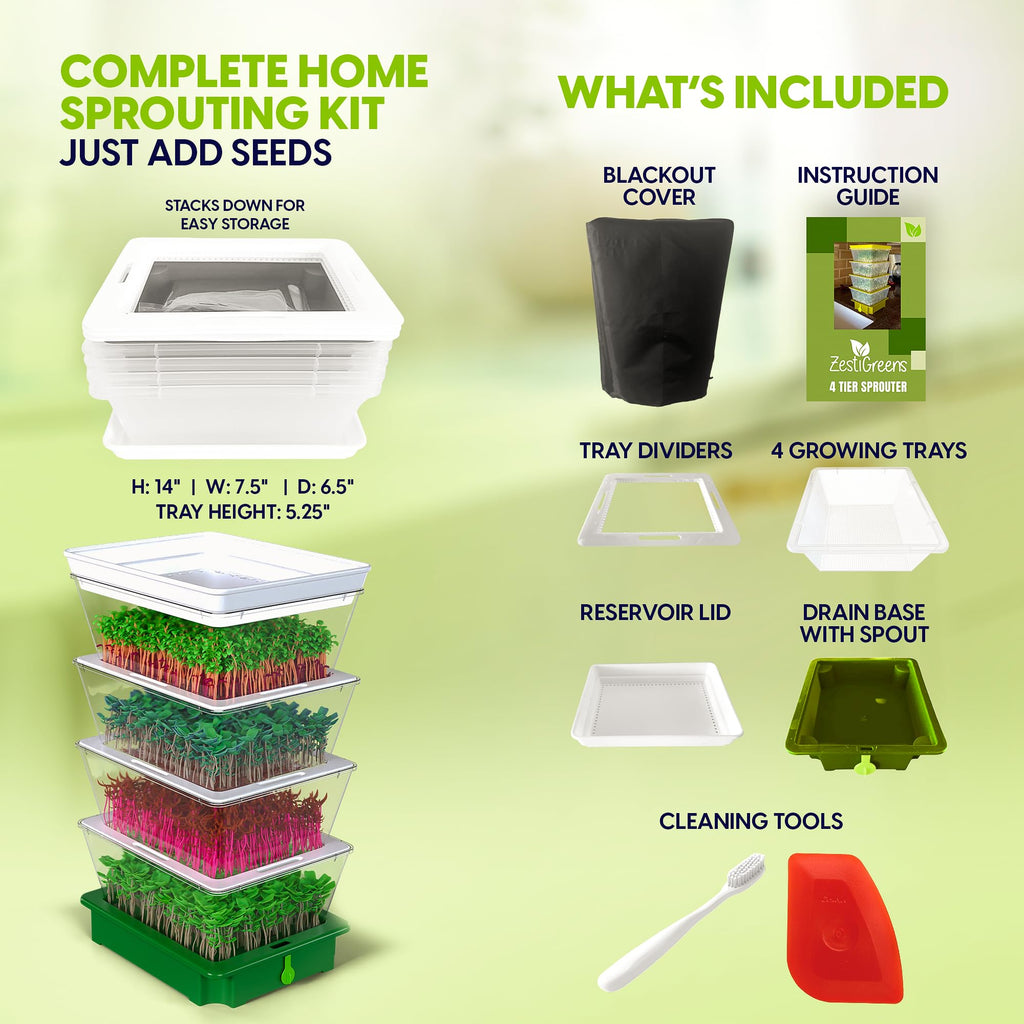 Sprouting Trays - 4-Tier Seed Sprouter with Drain Spout