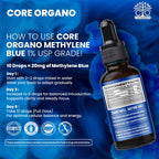 Core Organo Ultra-Pure & Premium 1% Methylene Blue Drops – 3rd Party Lab Tested, 99.9% Purity, Formaldehyde & Alcohol-Free, Pharmaceutical Grade Methylene Blue Drops – 60ml (2.02 fl oz)