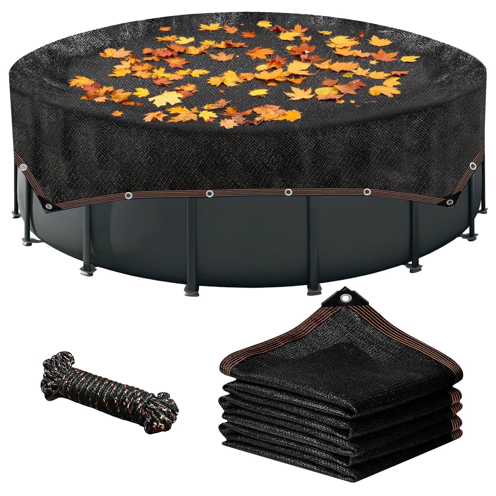 18ft Square Leaf Net Cover for Above Ground Pools - 19.7ft Garden Shade Cloth for Plants Heat Protection Swimming Pool Cover Keeps Leaves Debris Out Heavy Duty Black Mesh Cover with Grommets & Rope