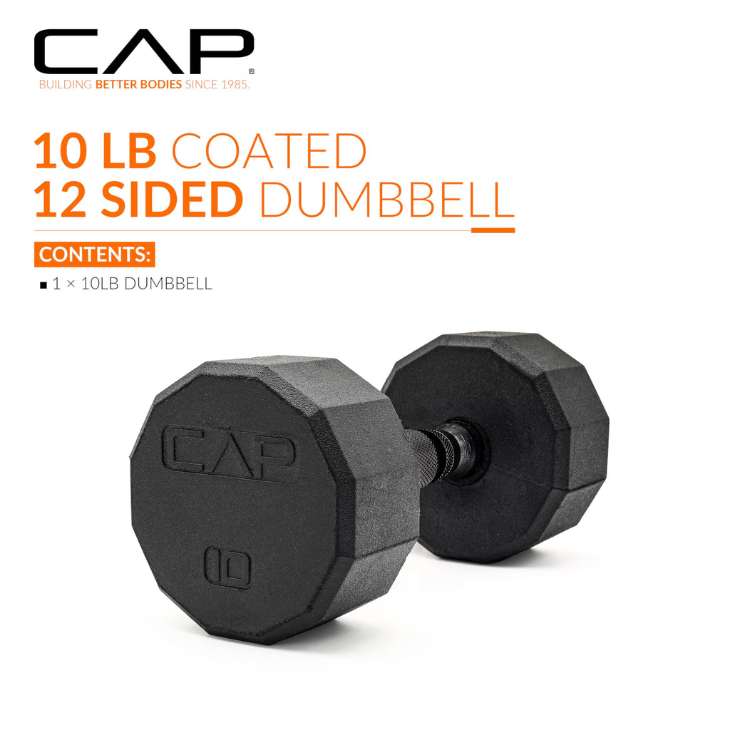 CAP Barbell 12-Sided Coated Dumbbell with Black Handle, Single, 10 LB