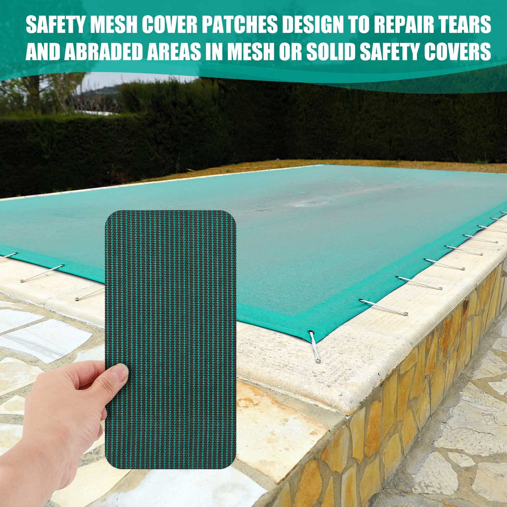 Amylove 12 Pcs Pool Safety Cover Patch Kit Swimming Pool Patch Repair Kit Self Adhesive Mesh for Inground Safety Cover, 12 x 8 Inch, 4 x 8 Inch (Green)