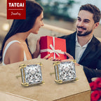 Princess Cut Square Cubic Zirconia Stud Earrings for Men (7MM, Gold)
