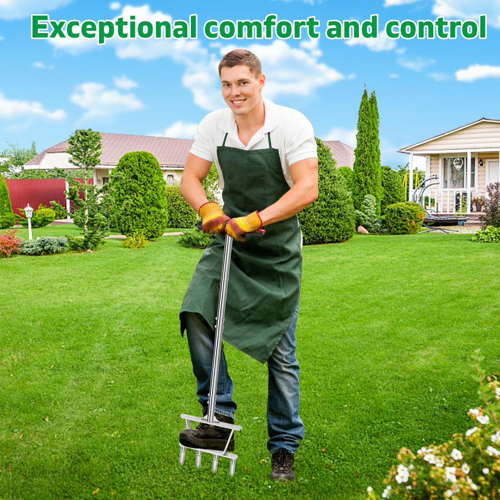 Dual-Function Manual Core Lawn Aerator with 4 Hollow Tine (2026 Upgraded)