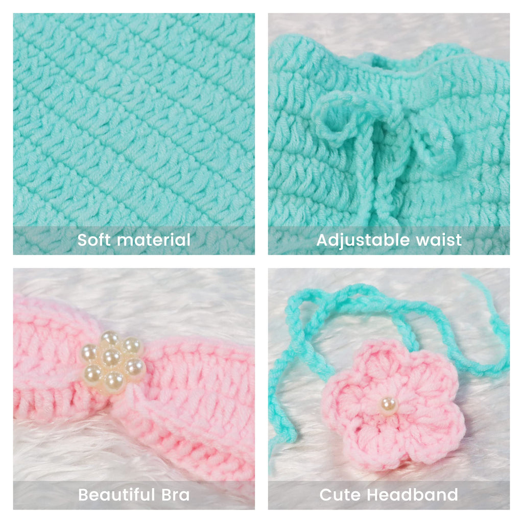 Newborn Photography Props Baby Crochet Mermaid Outfit Tail Headband Bra