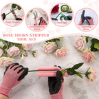 Lasnten 9 Pcs Rose Thorn Remover Set Include 1 Flower Thorn Stripper Tool 5 Floral Tape 1 Flower Scissor 1 Curve Gardening Scissors 1 Pair Gardening Gloves for Wedding Women Mother Gift (Pink)