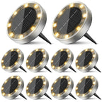 inkgear 10 Pack Solar Ground Lights Outdoor, 8 LED Mini Flat Solar Disk Lights, IP65 Waterproof Anti-Rust Disc Light, Landscape Lighting for Garden Pathway Yard Walkway Driveway Lawn,Warm White