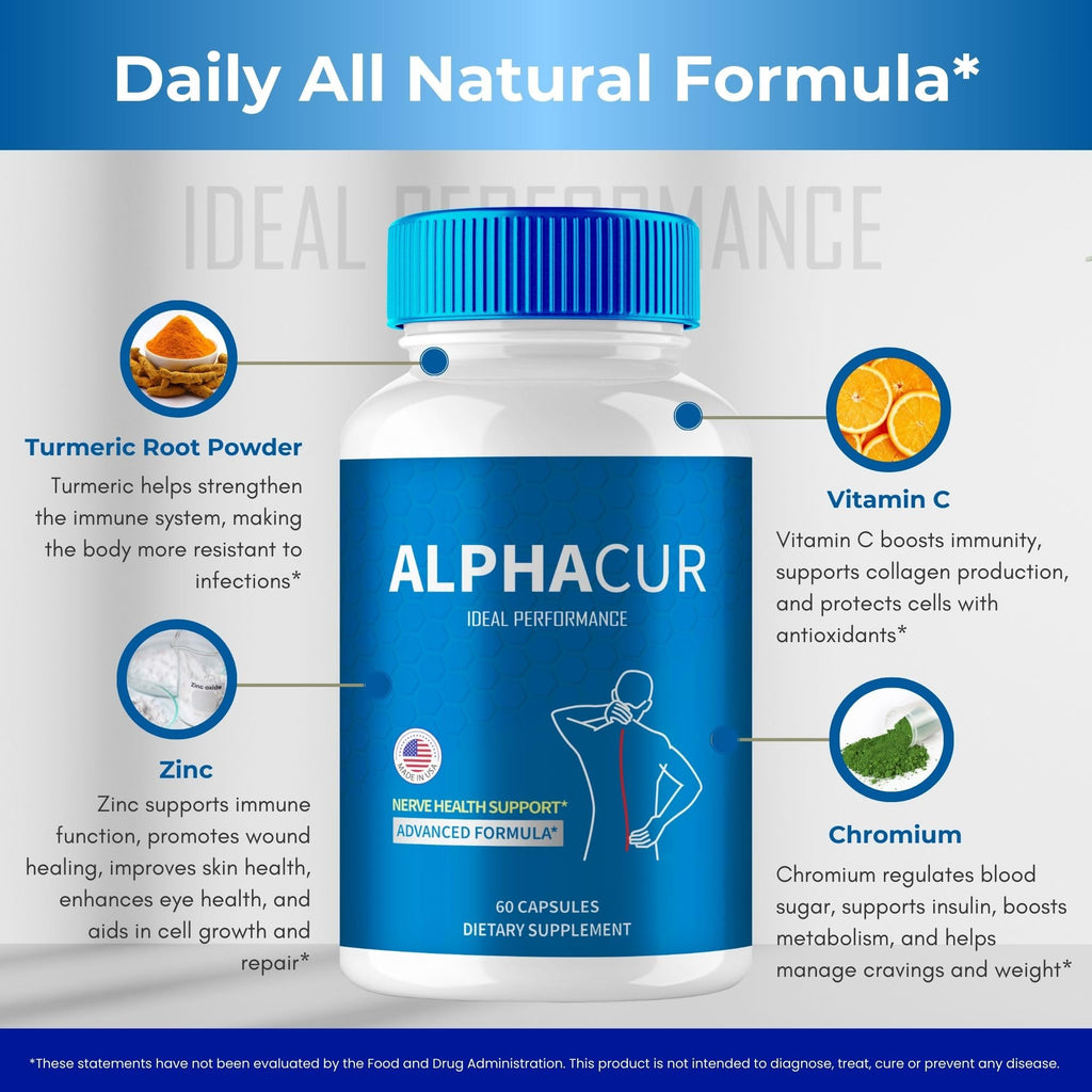 AlphaCur for Neuropathy Advanced Formula Capsules, Official AlphaCur for Nerve Pain Supplement Pills - Maximum, Strength All Natural Healthy Circulation & Stable Levels, Alpha Cur Reviews (3 Pack)