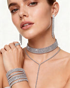 Vieyomn 13 Pcs Rhinestone Jewelry Set for Women Wedding Costume Jewels Crystal Necklaces Tennis Bracelets Rings Earrings Set for Wedding Bride Party Accessory