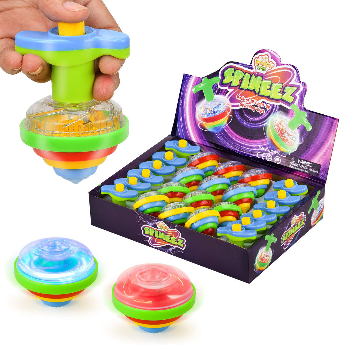 IPIDIPI TOYS Spineez Light Up Spinning Tops for Kids - 12-Pack, Blue