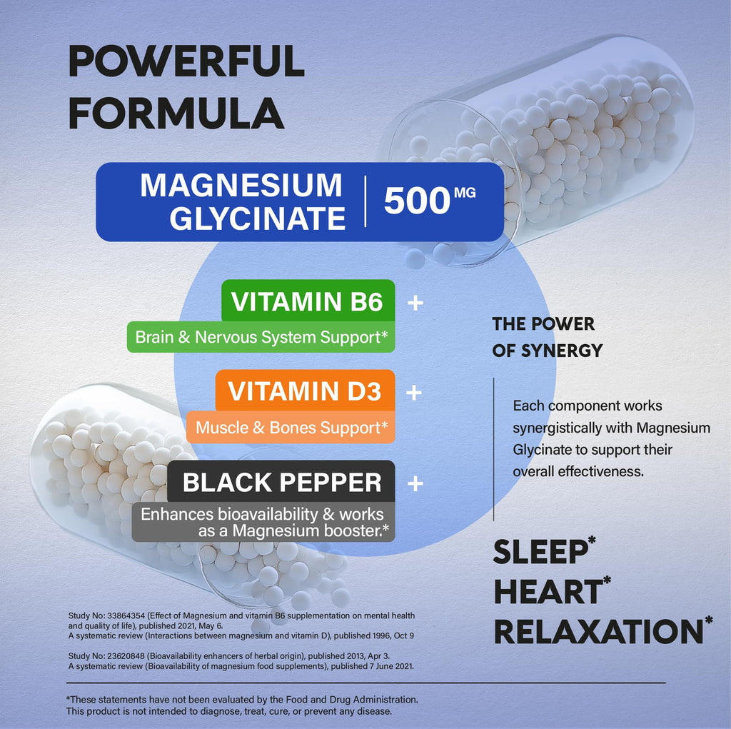 Magnesium Glycinate 500 mg - Chelated Supplement - High Absorption Form of Magnesium - Support for Sleep, Muscle & Heart Health - Made in USA, Lab Tested & Non-GMO - 120 Capsules