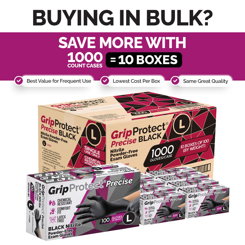 GripProtect Precise Black Nitrile Gloves 4 Mil, Chemical Resistant Gloves