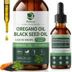 Oil of Oregano Drops with Black Seed Oil, Turmeric Oil, Vitamin E & Olive Oil Based, Immune Digestive Cleanse & Detox*, 80% Carvacrol Cold-Pressed Natural Aceite de Oregano, 2 Fl Oz, 8 Month Supply