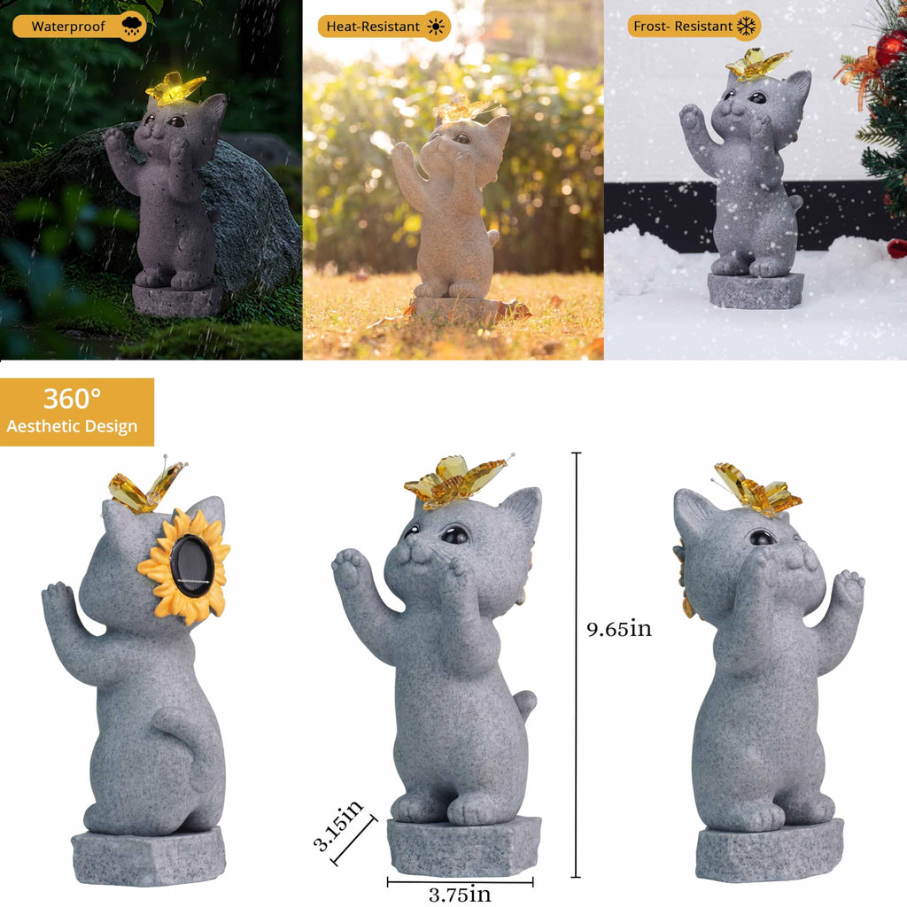 DecorSmart Cat Garden Outdoor Statue Gifts for Cat Lovers Lady Mom Dad Women Outside Solar New Home Decor for Patio Yard Housewarming Gardening Gifts