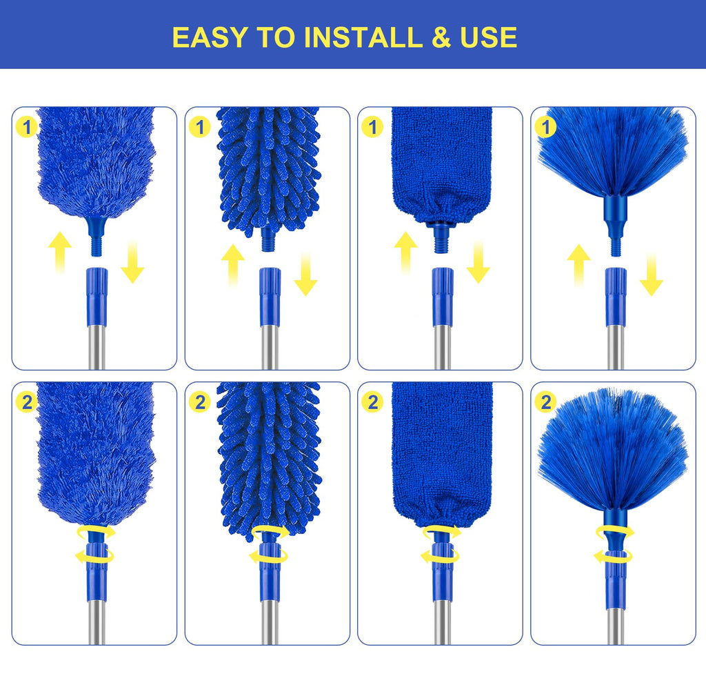 Dusters for Cleaning, Newliton Duster with Extension Pole Microfiber Ceiling Fan Cobweb Duster, Long Duster for High Ceilings Wall Refrigerator Appliance Baseboard Home Furniture Blinds