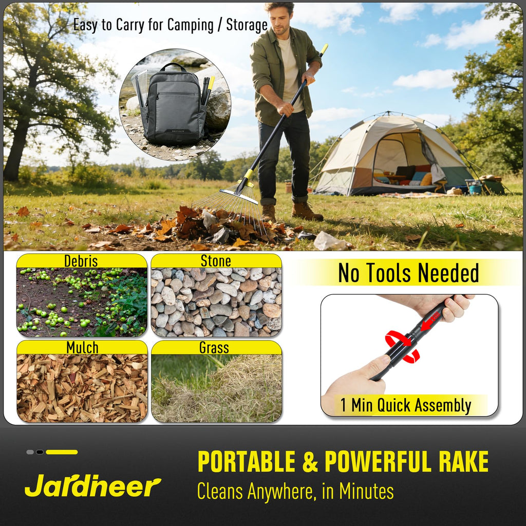 Jardineer Adjustable Leaf Rake, Expandable Lightweight Metal Yard Rakes