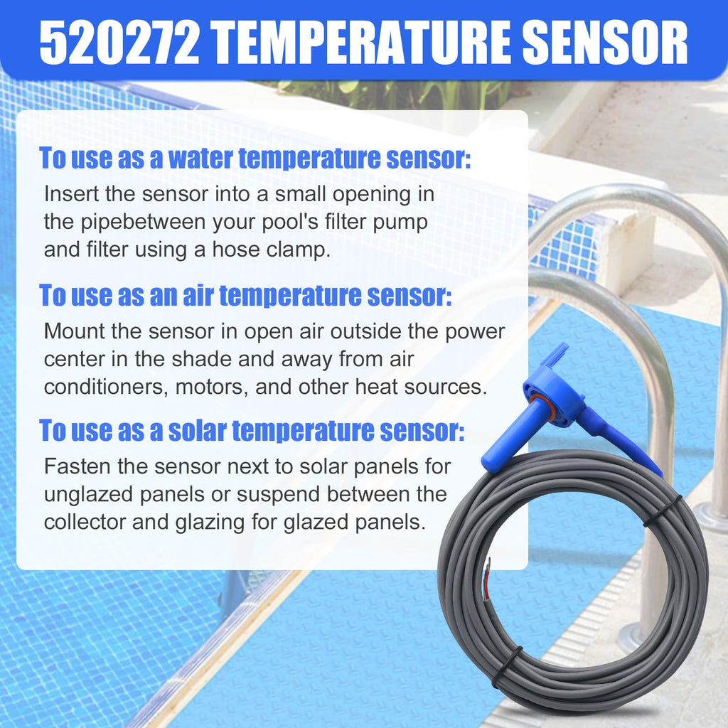 2 Pack 520272 Pool 7790 Temperature Sensor Thermistor Air/Water/Solar 20' Feet Cable for Jandy - Replacement Pool/Spa (10K-ohm Sensor - Includes 2 Pcs 2" Pipe Clamp)